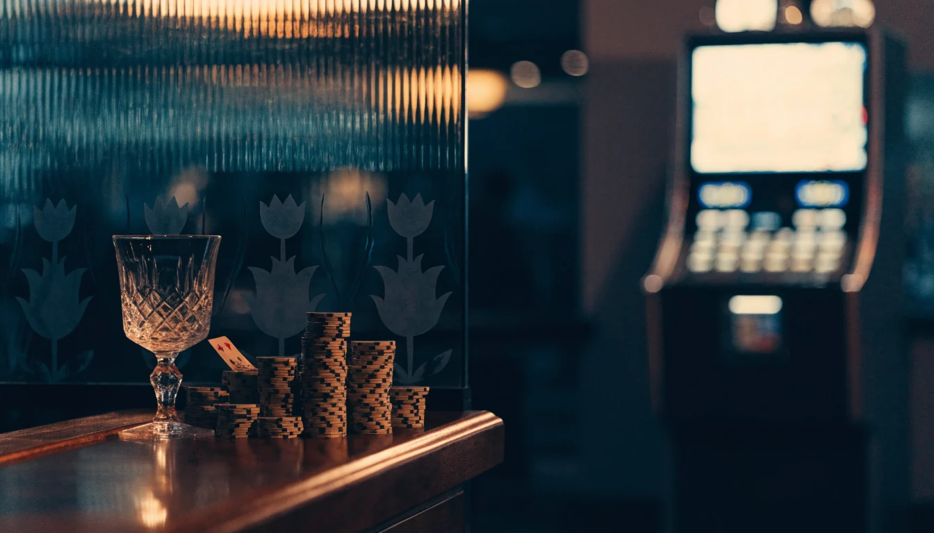 Stijlvolle Nederlandse casinobar met speelfiches en kaarten