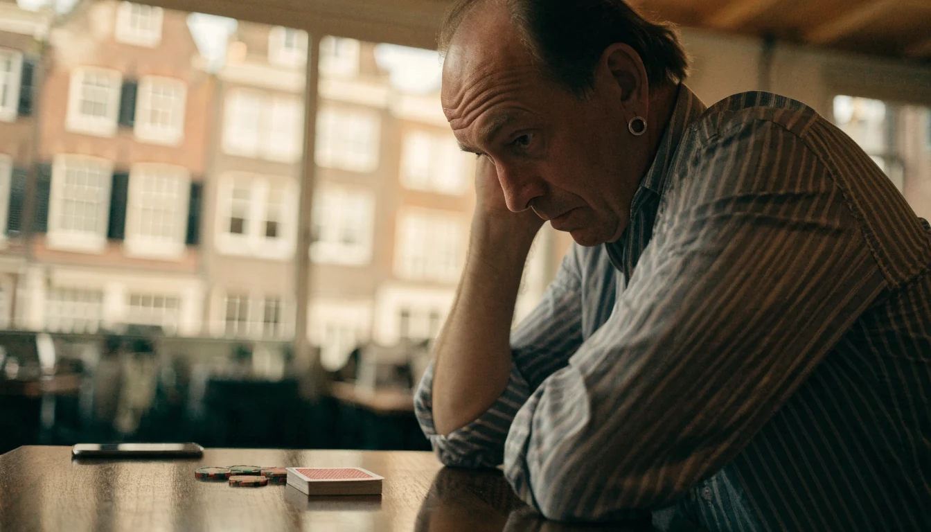 Nederlandse man denkt na over gokken in een bruin café